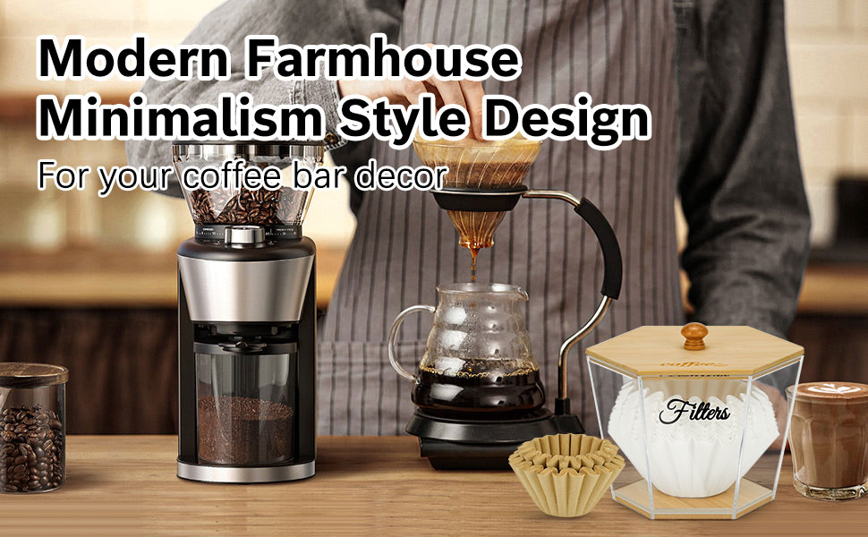 LeaZoole Acrylic Coffee Filter Holder Storage with Bamboo Lid, Basket Coffee Filter