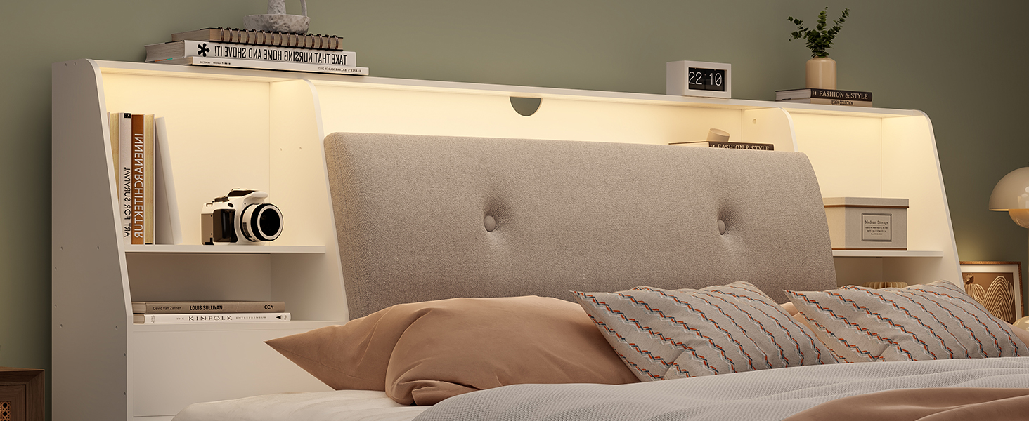 AYEASY Headboard Queen Size with Storage, Upholstered Wood