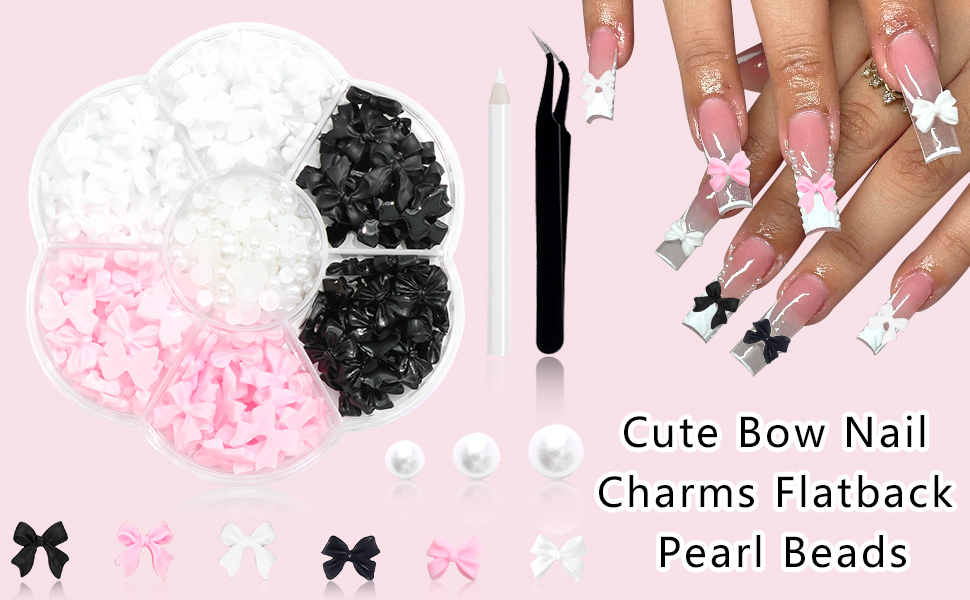 3D Bow Nail Charms Colorful Cute Bow Charms for Acrylic Nails Flatback Pearls for Nails Decoration