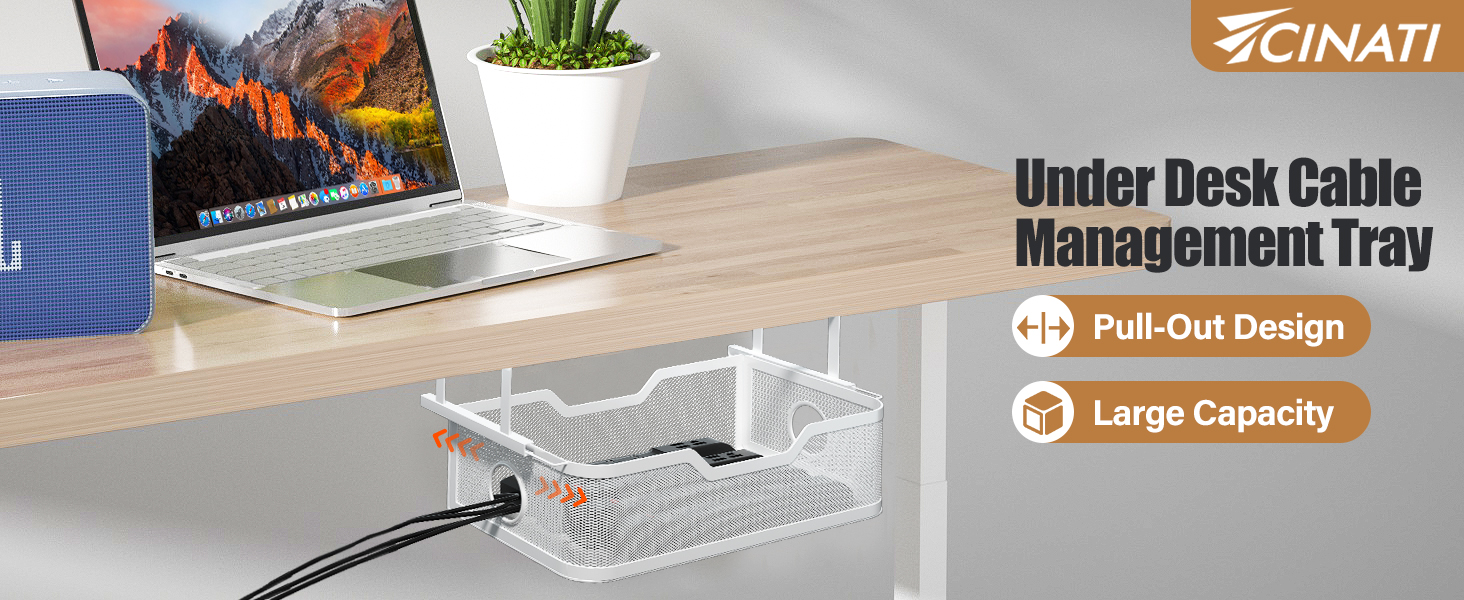 Cinati Cable Management Tray Under Desk No Drill, Cable