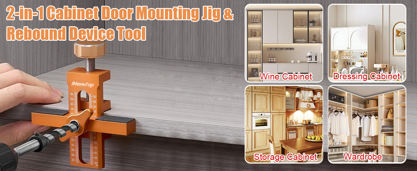 2-in-1 Cabinet Door Mounting Jig & Rebound Device Tool with 3 Drill Bits