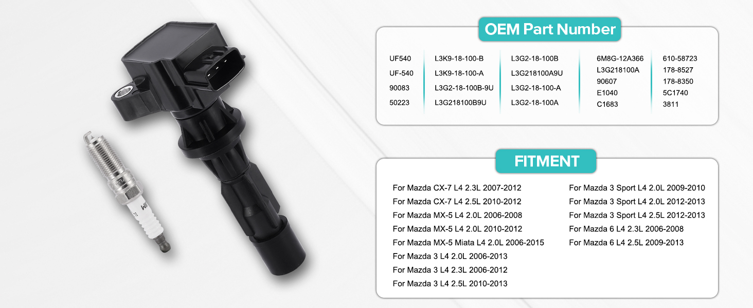 4PCS UF540 Ignition Coil Pack/90083 Spark Plugs 2.0L 2.3L 2.5L For Mazda CX-7 2007-2012