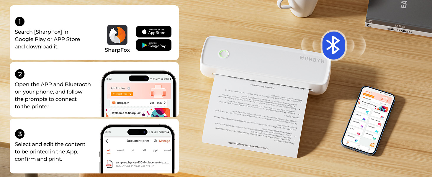 MUNBYN Portable Printers Wireless for Travel ITP04 with