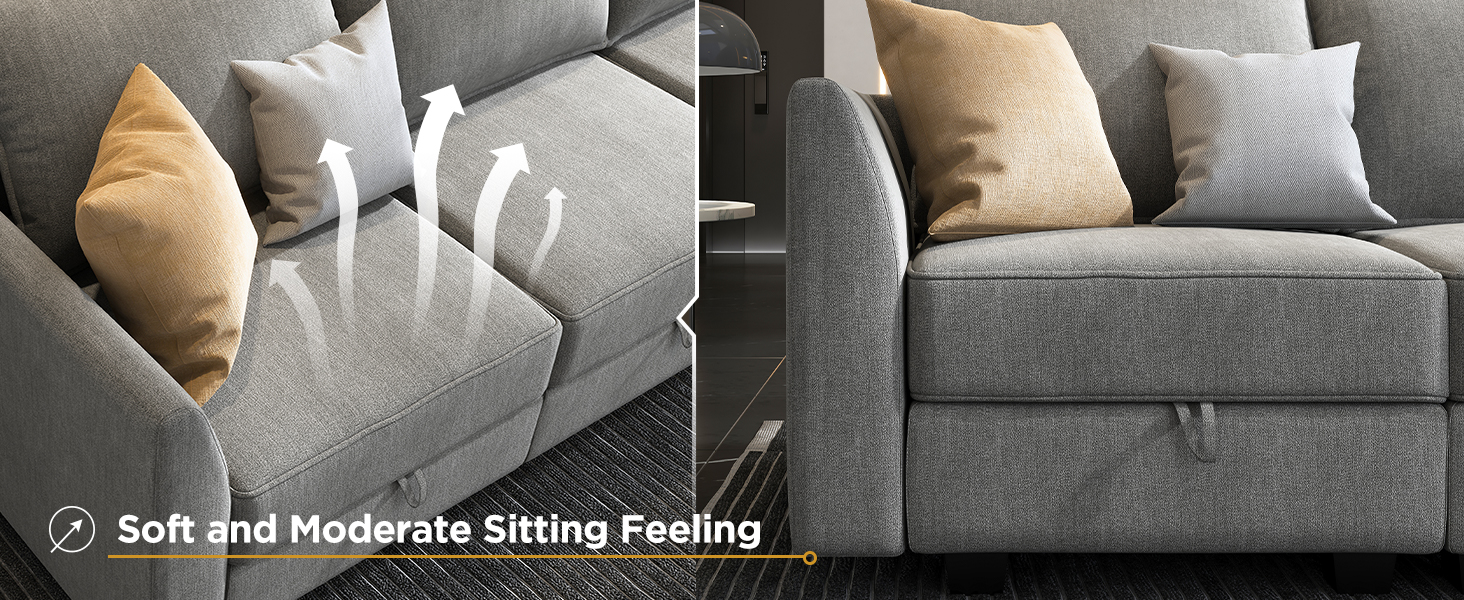 HONBAY Modular Sectional Sofa with Ottoman Fabric Modular