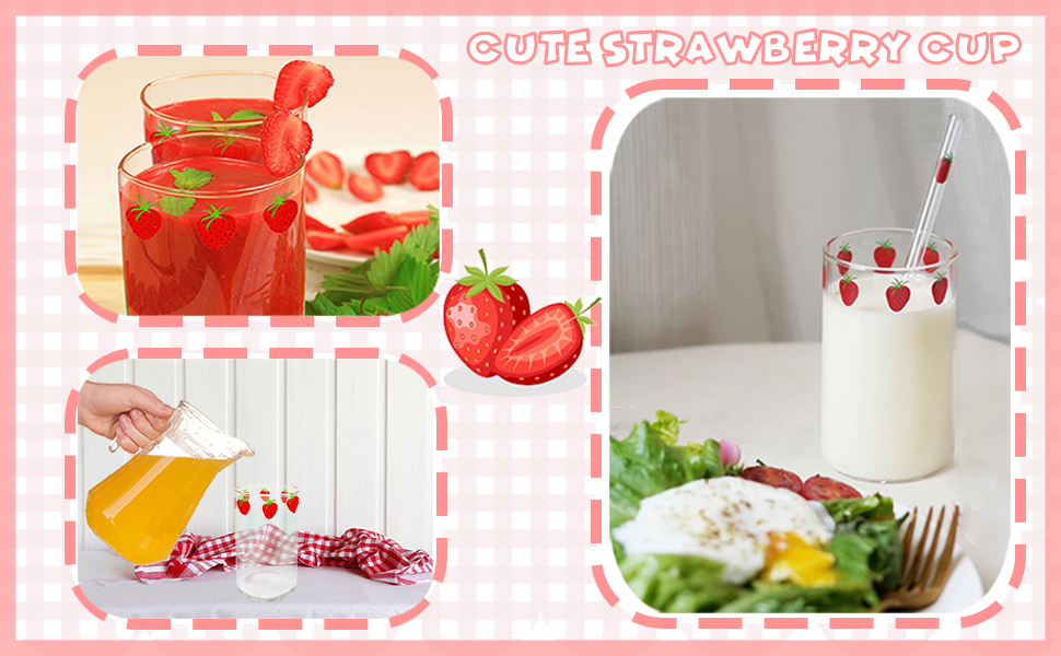 BolianOvi Strawberry Cups 2 Sets with Straws Cute Cups