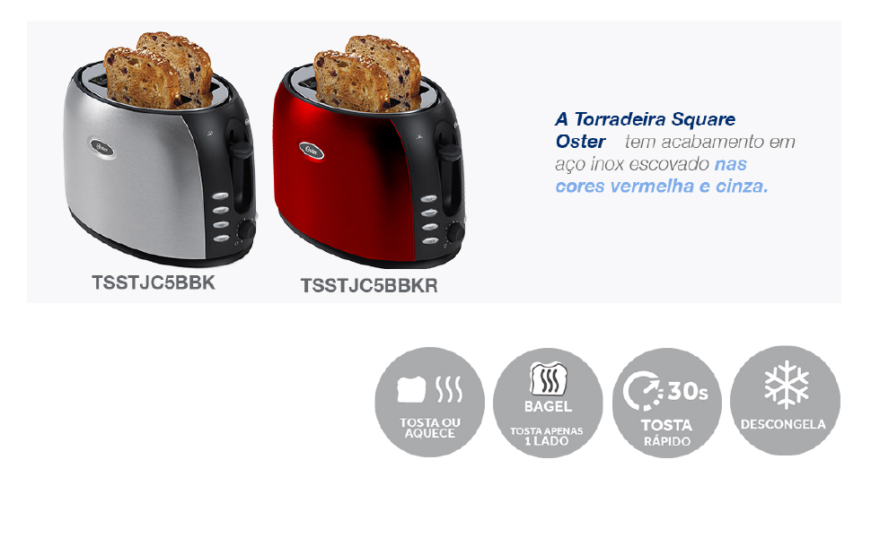 Torradeira Oster de Aço Inox Vermelha