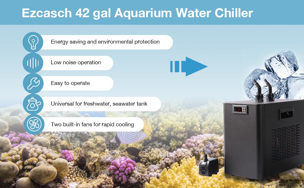 Ezcasch Aquarium Chiller, 42gal 1/10 HP Water Chillers