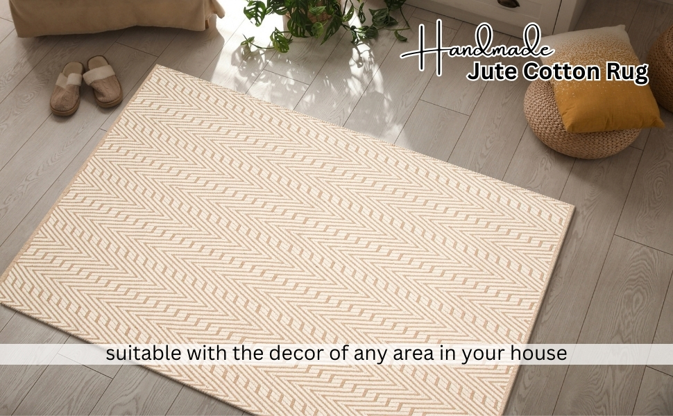 Jute Cotton Rug 60x84 inches (5x7 Feet) Farmhouse Style