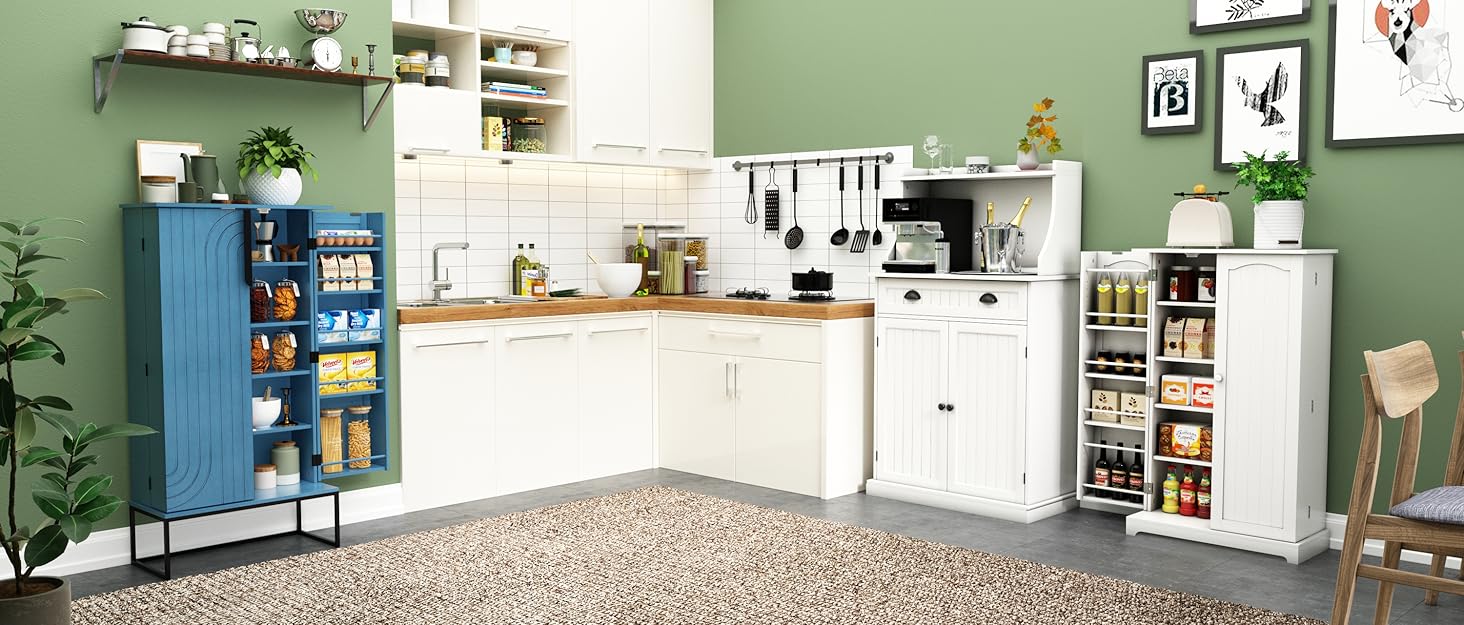 HOLTICO 46.5'' Accent Wood Kitchen Pantry with Doors