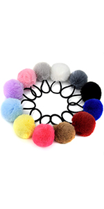 Pom Pom Hair Ties Elastic Hair Pompoms Fluffy Ponytail Holders Hair Band for Girls 
