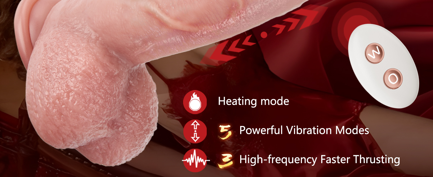 3 High-frequency Faster Thrusting + 5 Powerful Vibration Modes Dildos + Heating mode