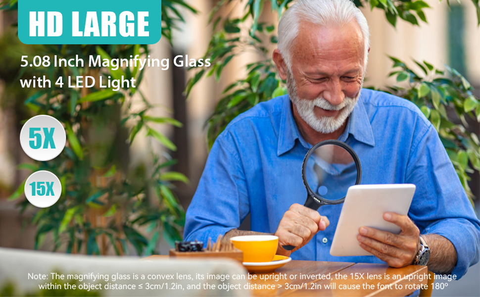 URBAN BOX Large Magnifying Glass with Light 5.5inch Lens Magnifier
