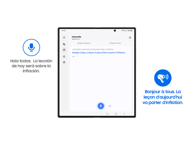 Capture d'écran d'une interface numérique avec des icônes bleues et un champ de saisie de texte, montrant une interface de messagerie ou de communication.