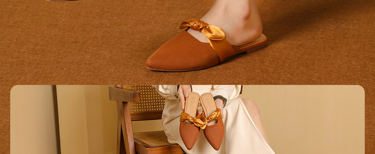 knit mules with bow