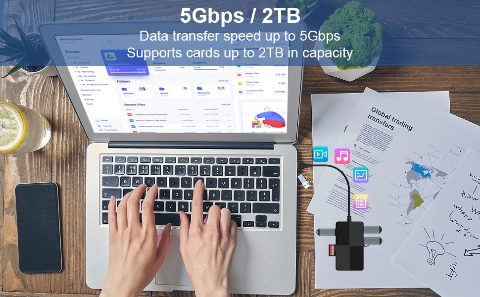 USB C USB 3.0 Multi Card Reader with USB Hub,8 in 2 XD/SD/TF/CF/MS Card