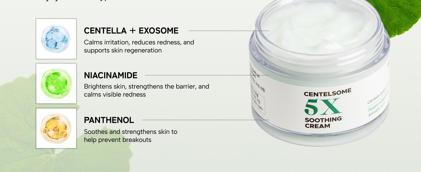 Centelsome 5X Soothing Cream with Centella Exosome, Niacinamide, Panthenol for Calm, Clear Skin