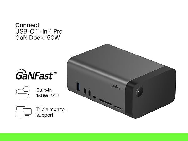 Belkin USB-C Hub, 11-in-1 Pro GaN Dock 150W, Multi-Port