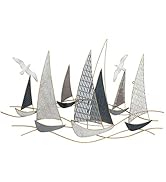 WHW Whole House Worlds Rustic Regatta Sail Boats, Abstract Modern Art, Gold, Blue, Grey and White...