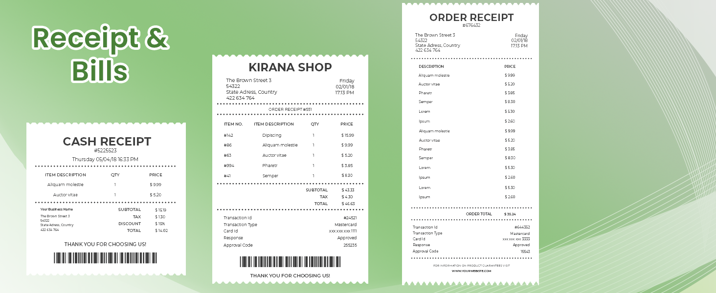 Quickly print bills, receipts, and transaction slips using inkless thermal paper