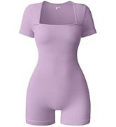 OQQ Women Short Sleeve Rompers Yoga Stretch Square Neck Exercise Rompers