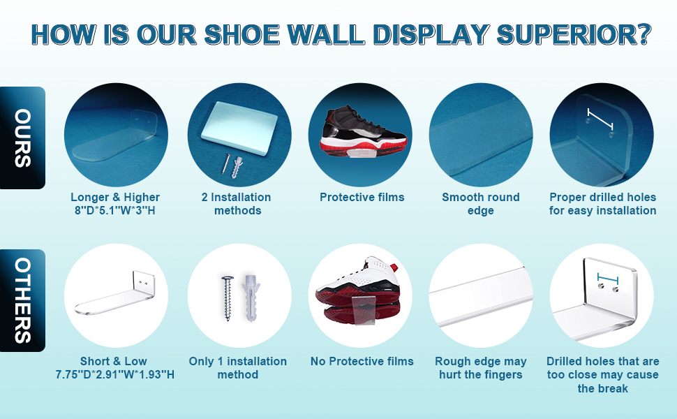 RBANDUYN Floating Shoe Shelf for Wall Set of 10, Clear