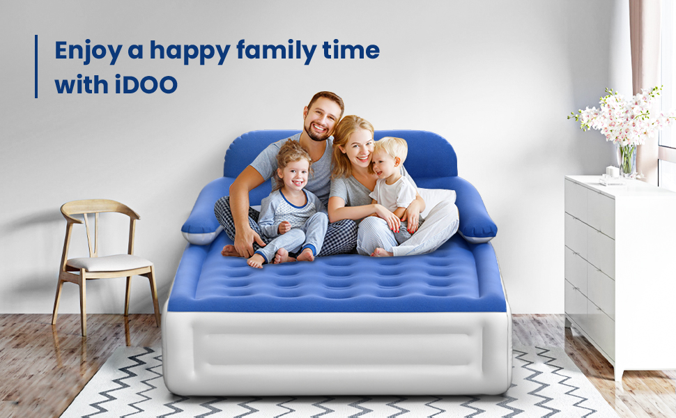 iDOO Air Mattress with Headboard, Queen Size Airbed with Builtin Pump