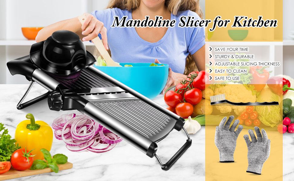 HEVOL Mandoline Slicer for Kitchen, 5 in 1 Adjustable Mandoline Food Slicer with