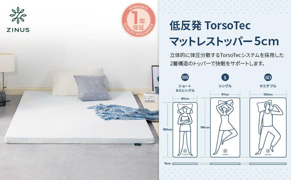 Amazon｜ZINUS 低反発 マットレス セミダブル 厚さ 5cm TorsoTec