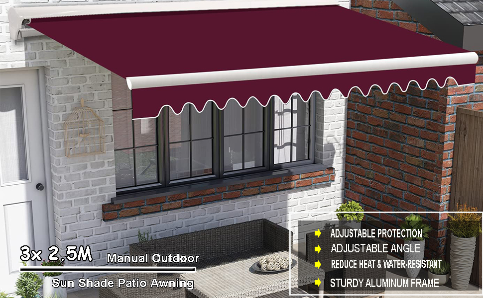 iropro DIY Patio Retractable Manual Awning, Gazebo Outdoor Canopy