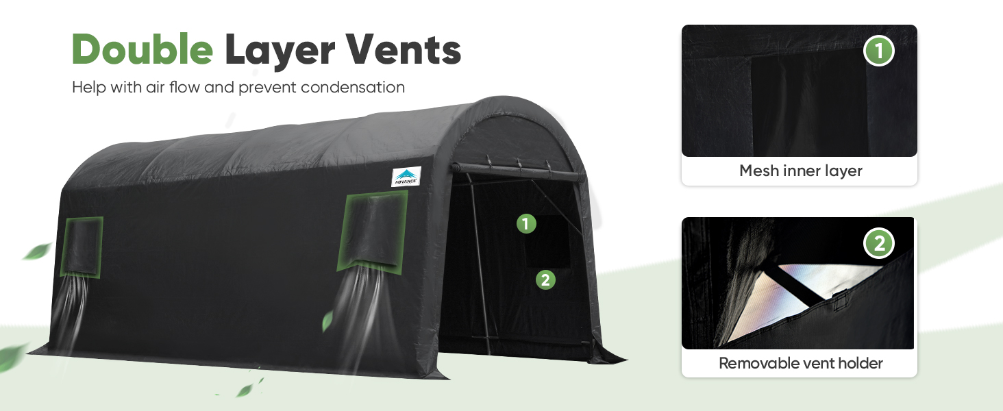 ADVANCE OUTDOOR 10x20 ft Dome Storage Shelter with Vents and two zipper doors.