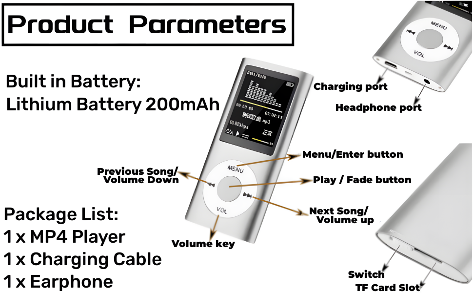 MP3 Player Stylish Multifunctional Lossless Sound Music Player with ...