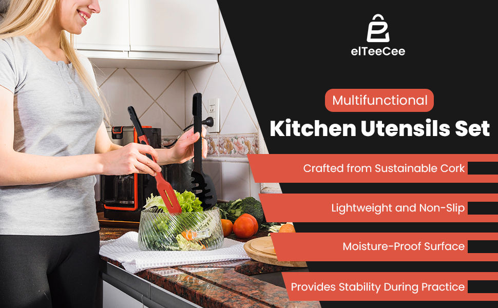 Multifunctional kitchen utensil with spatula tongs slotted spoon turner egg separator pasta fork