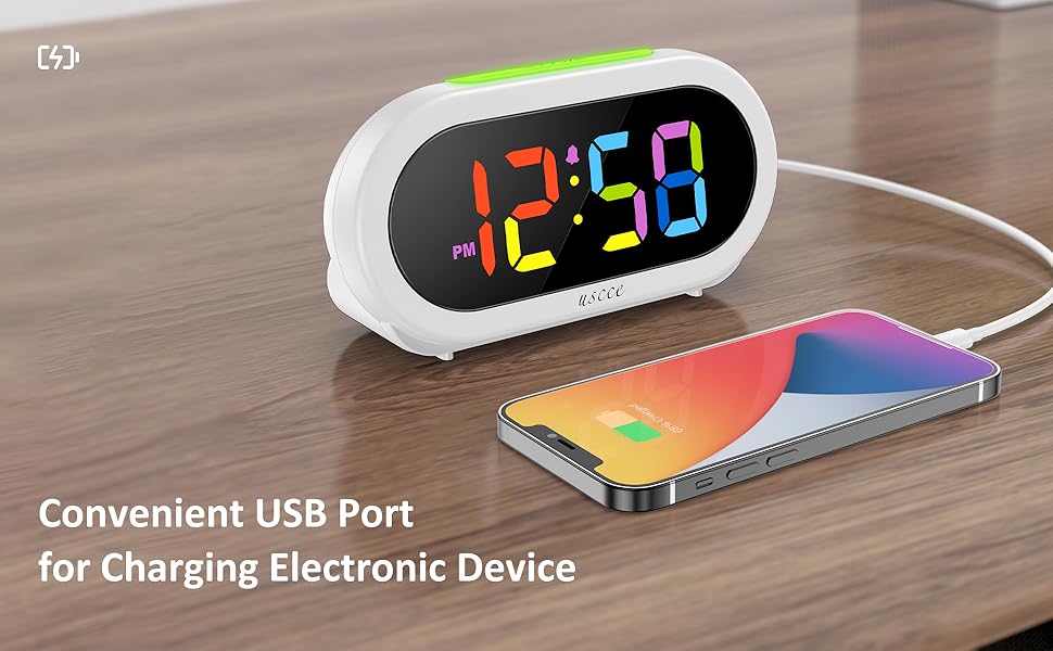 USCCE Small Colorful Alarm Clock for Kids Bedroom 7 Color Night Light