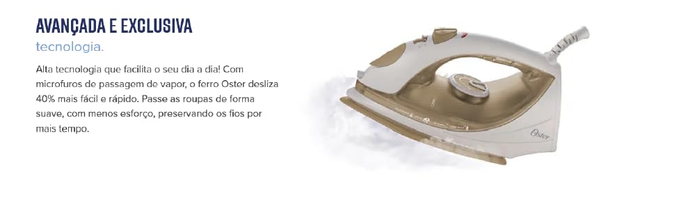 Ferro de Passar a Vapor Oster Antiaderente, 110V, Champagne/Branco