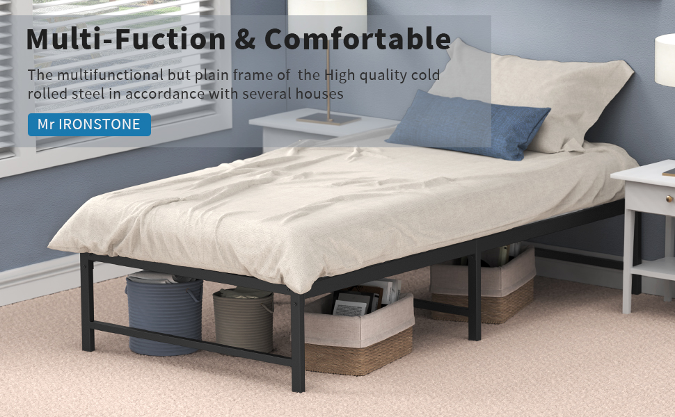 Mr IRONSTONE New Twin Bed Frame, 1600 lbs LoadBearing, 14