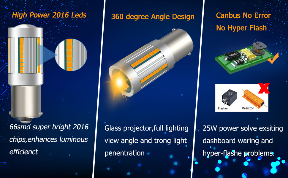 XINYANG 1156 LED Car Bulbs, Amber Yellow, 25W, 7506 1156A