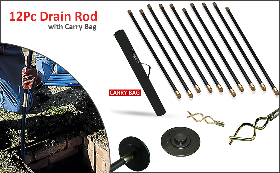 12 Pcs Drain RODS Set Professional Heavy Duty Unblock Plunger Double