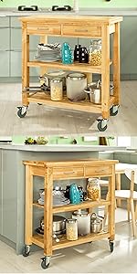 SoBuy Bamboo Kitchen Storage Trolley Cart With Folding Worktop, FKW25-N 20 FKW24-N