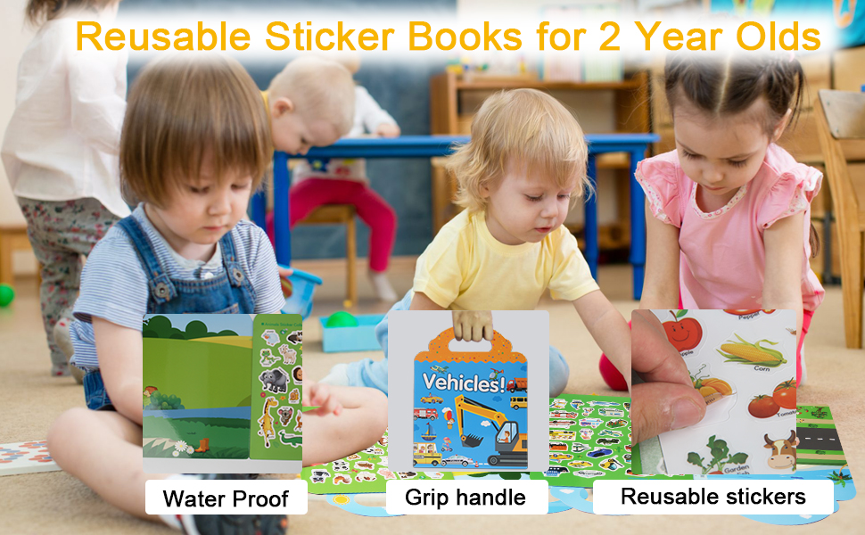 Sticker Books for 2 3 4 5 Year Olds Girls Boys, 3 Pack Reusable Static Sticker Books for