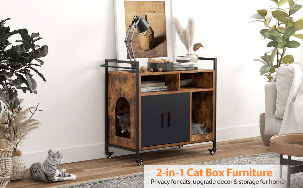 Edael Cat Litter Box Enclosure Large, Litter Box Furniture