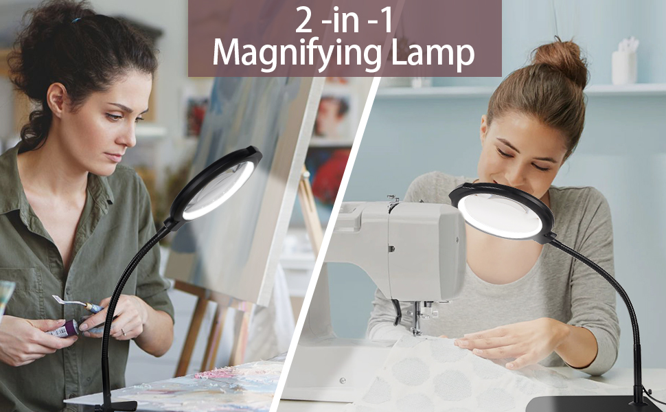 12X Large Magnifying Glass with Light and Stand, 5.2