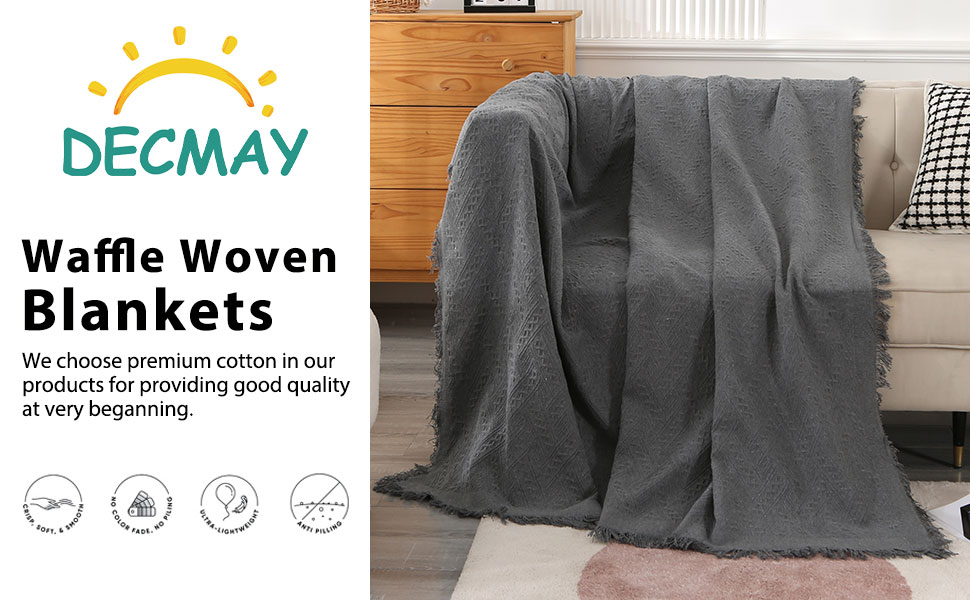 DECMAY Grey Throws for Sofas Large, Tgrid Woven sofa throws large 2 3
