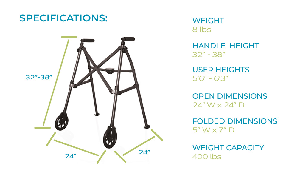 able life travel folding walker adjustable height handles wide narrow aluminum bariatric lightweight