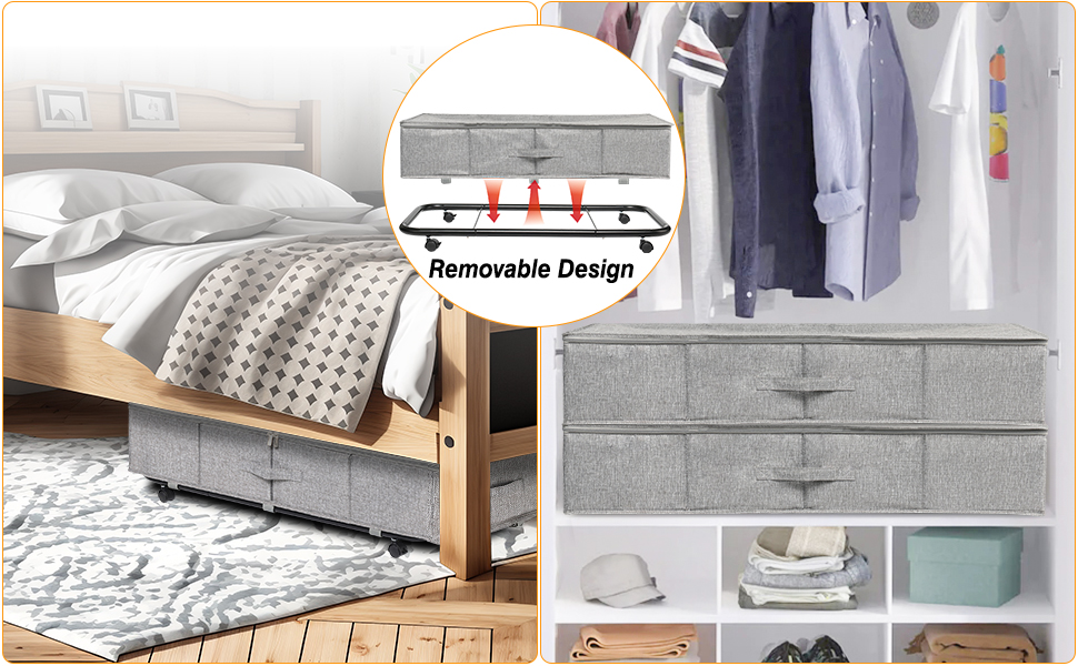 Huquter Under Bed Storage on Wheels, 50L Large Underbed Storage on
