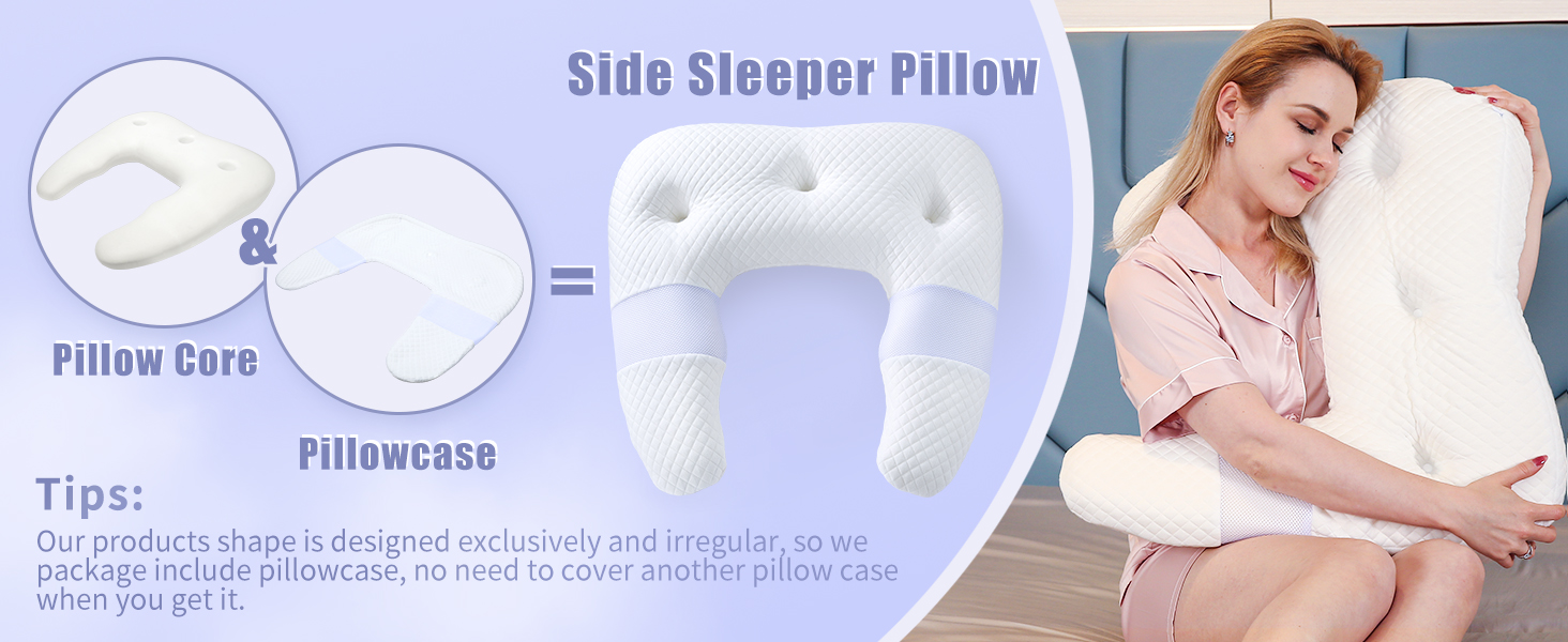 Side Sleeper Pillow, SAHEYER Memory Foam Body Pillow, U Shaped Body