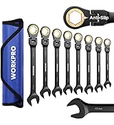 WORKPRO Ratcheting Combination Wrench Set, 8-piece Flex-Head Anti-Slip Wrench Set Metric 8-17 mm,...