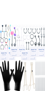 80PCS Piercing Kit Stainless Steel Clear Retainer Piercing Jewelry 14G 16G 20G