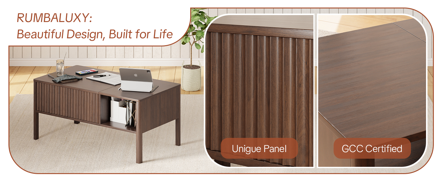 Amazon.com: Fluted Lift Top Coffee Table with Storage, Mid Century ...