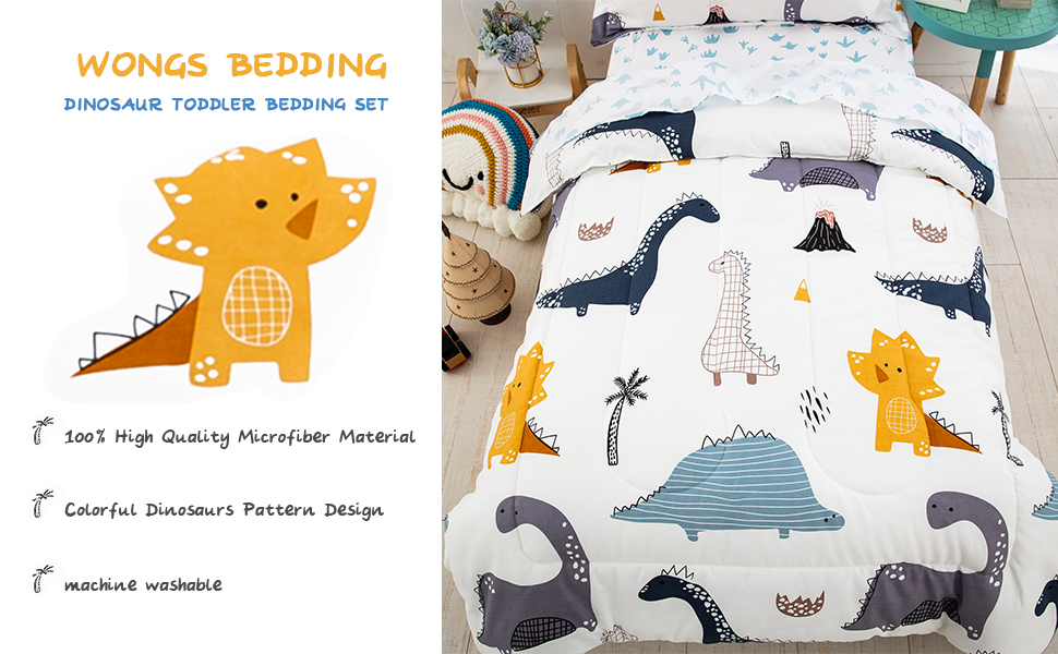 WONGS BEDDING Dinosaur Toddler Bedding Set Ultra Soft