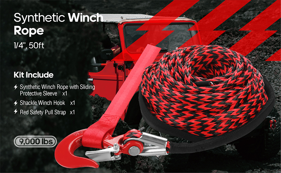 itanso Synthetic Winch Rope, 9000lbs1/4''50ft Rope Cable